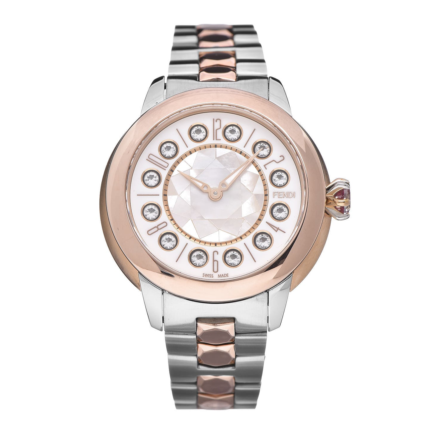 Stainless Steel Mother of Pearl Topaz Spinel 33mm Ishine Rotating Gem Two Tone Quartz Watch
