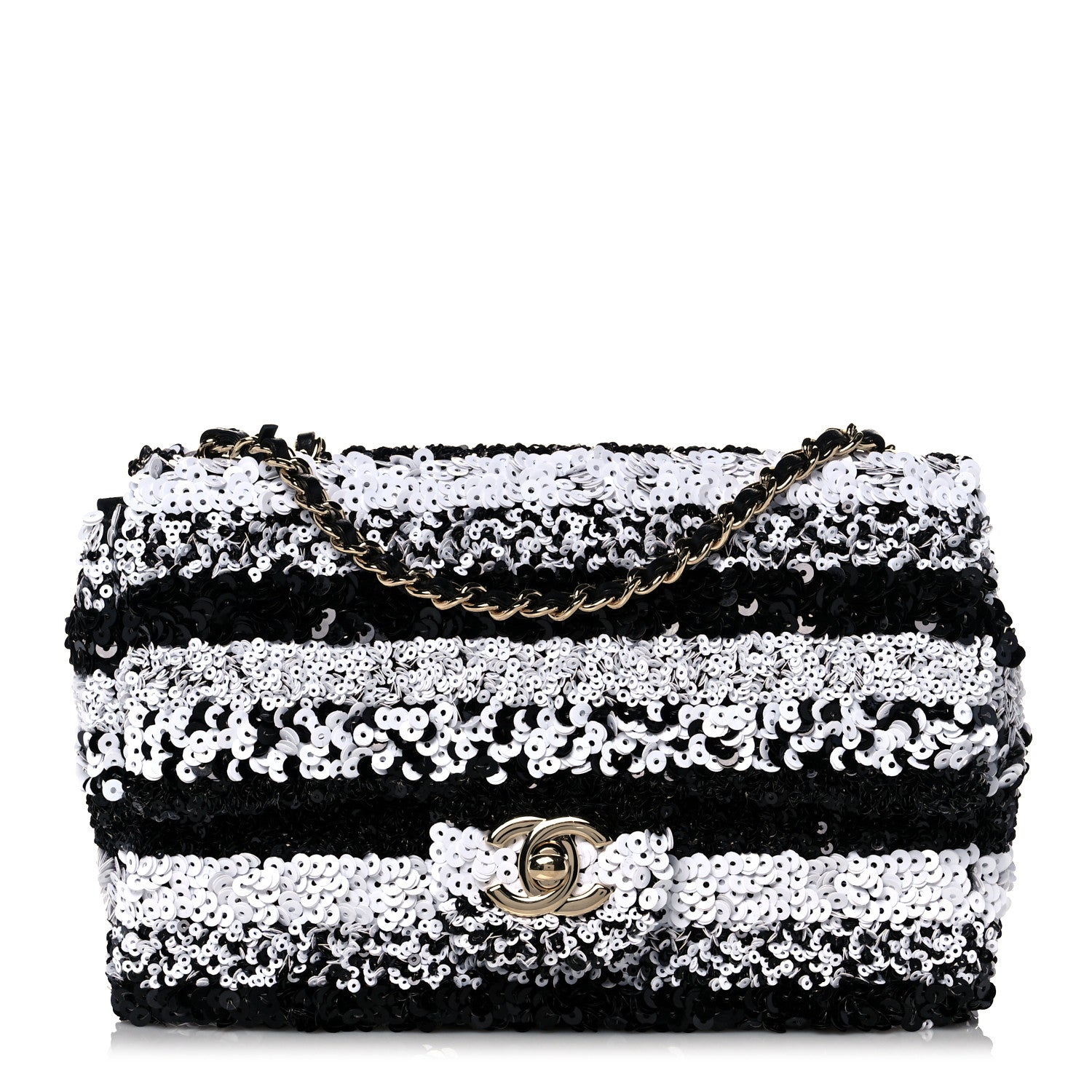 Chanel Sequin Classic Small Flap Black White 1 of 8