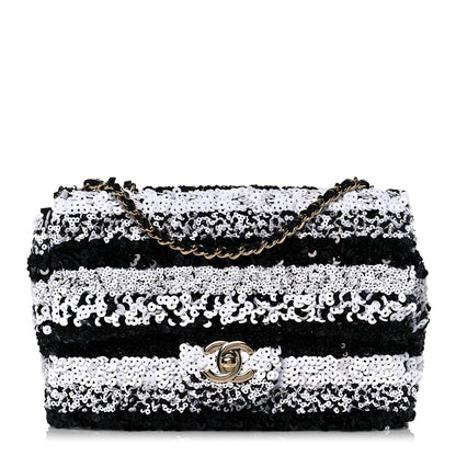 Chanel Sequin Classic Small Flap Black White 1 of 8