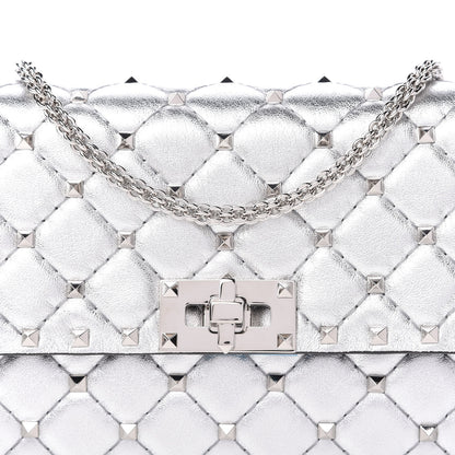Valentino Garavani Metallic Nappa Rockstud Spike Wallet on Chain Silver 9 of 9