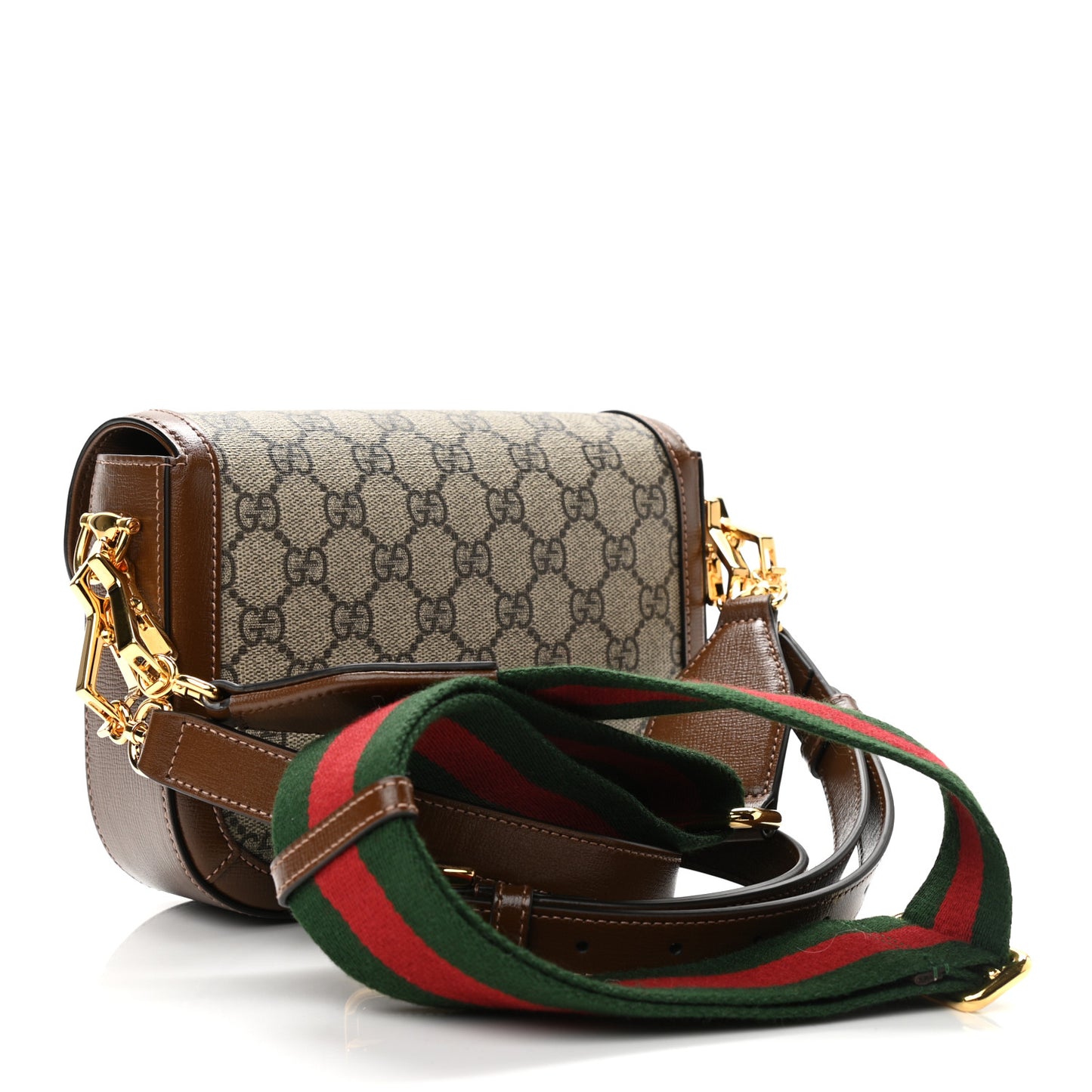 GG Supreme Monogram Web Mini Horsebit 1955 Shoulder Bag Beige Brown Sugar