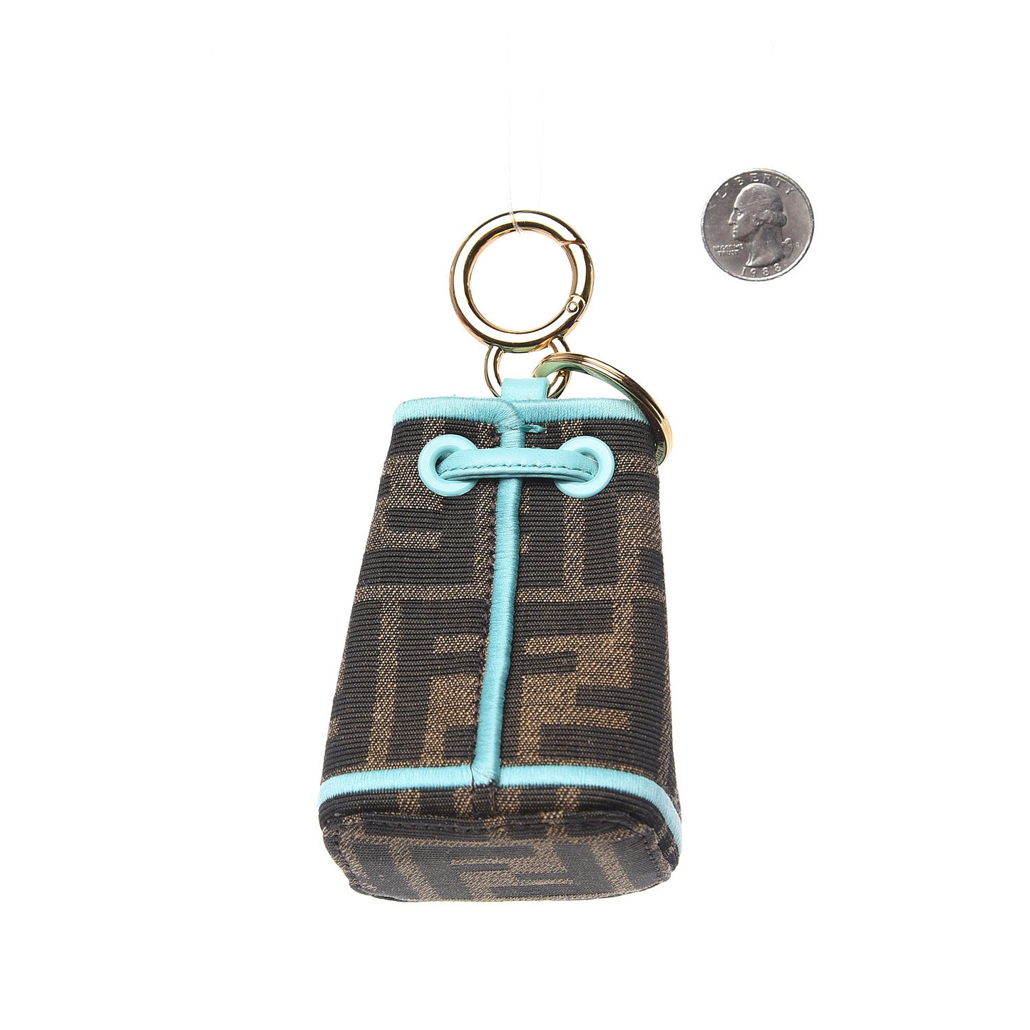 Fabric Jacquard FF Micro Mon Tresor Bucket Bag Key Charm Mogano Panna