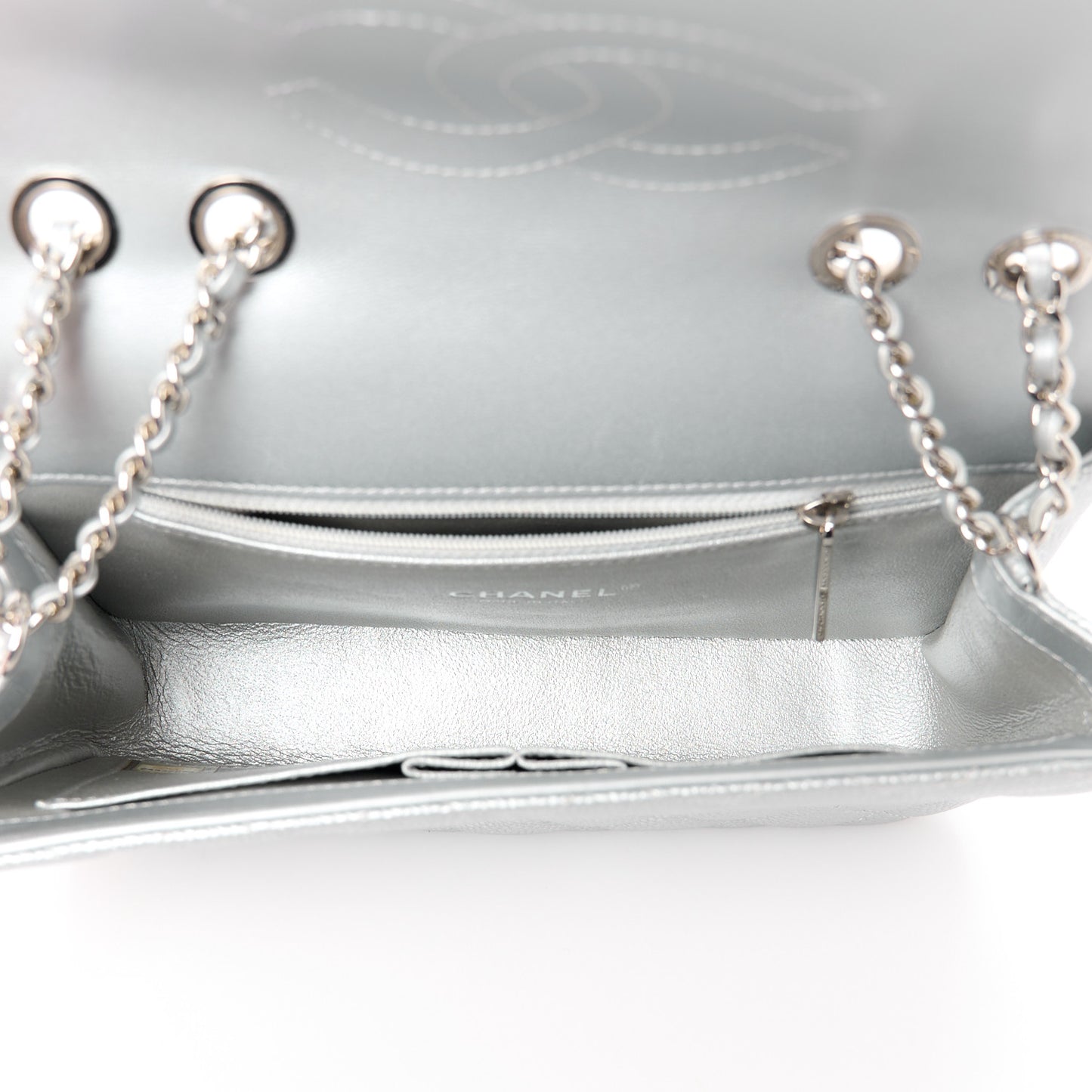 Metallic Caviar Quilted Small CC Filigree Flap Silver