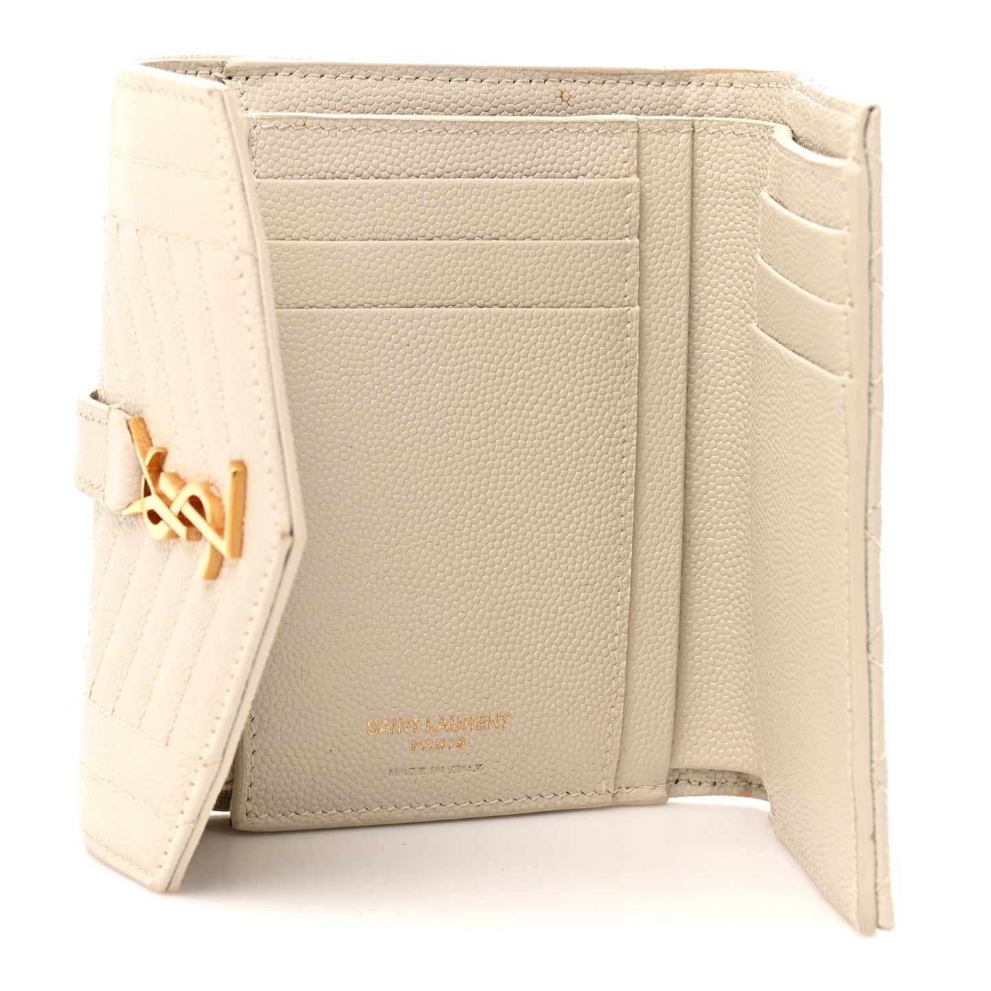 Grain De Poudre Mixed Matelasse Triquilt Monogram Compact Tri Fold Wallet Blanc Vintage