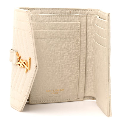 Saint Laurent Grain De Poudre Mixed Matelasse Triquilt Monogram Compact Tri Fold Wallet Blanc Vintage 5 of 9