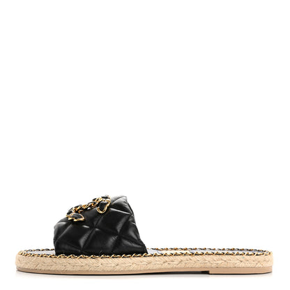 Chanel Lambskin Quilted CC Chain Espadrille Mules 40 Black Navy 1 of 9