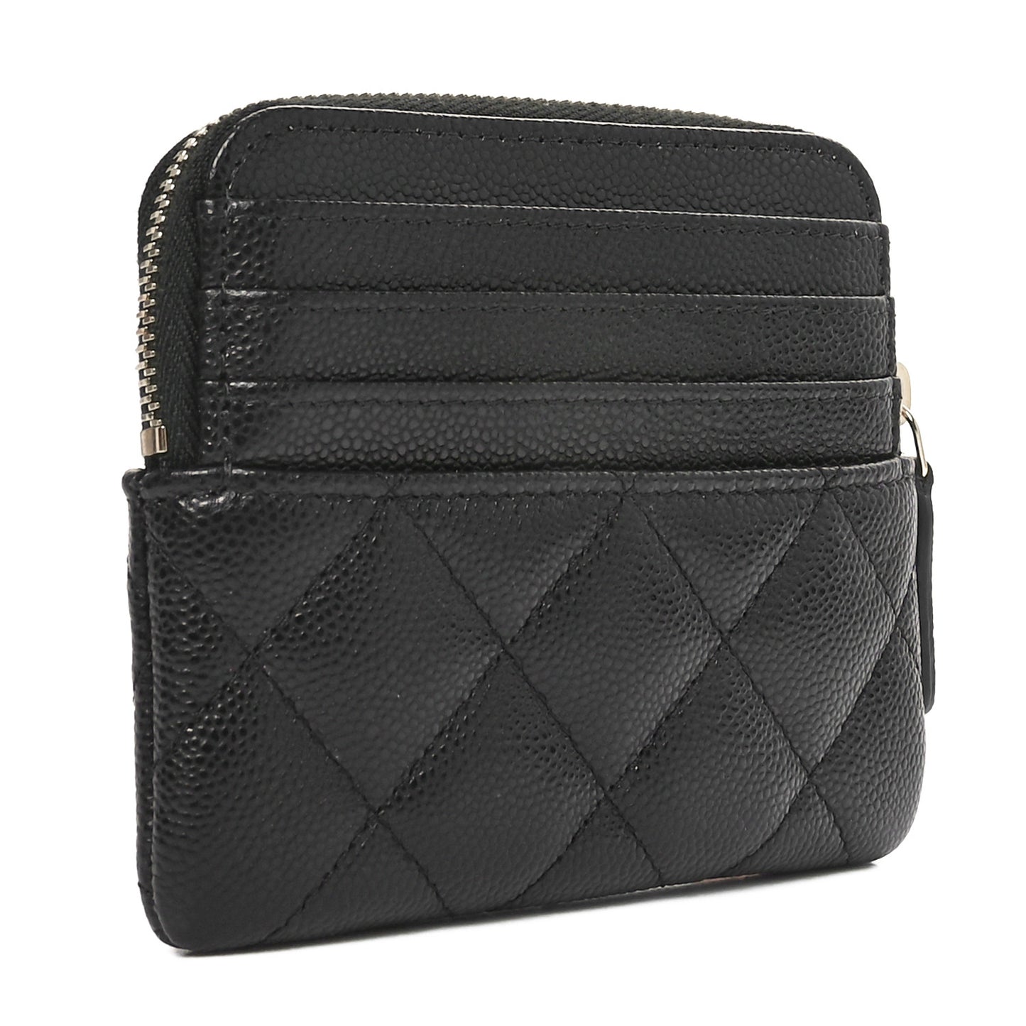Caviar Quilted Zip Card Holder Wallet Black