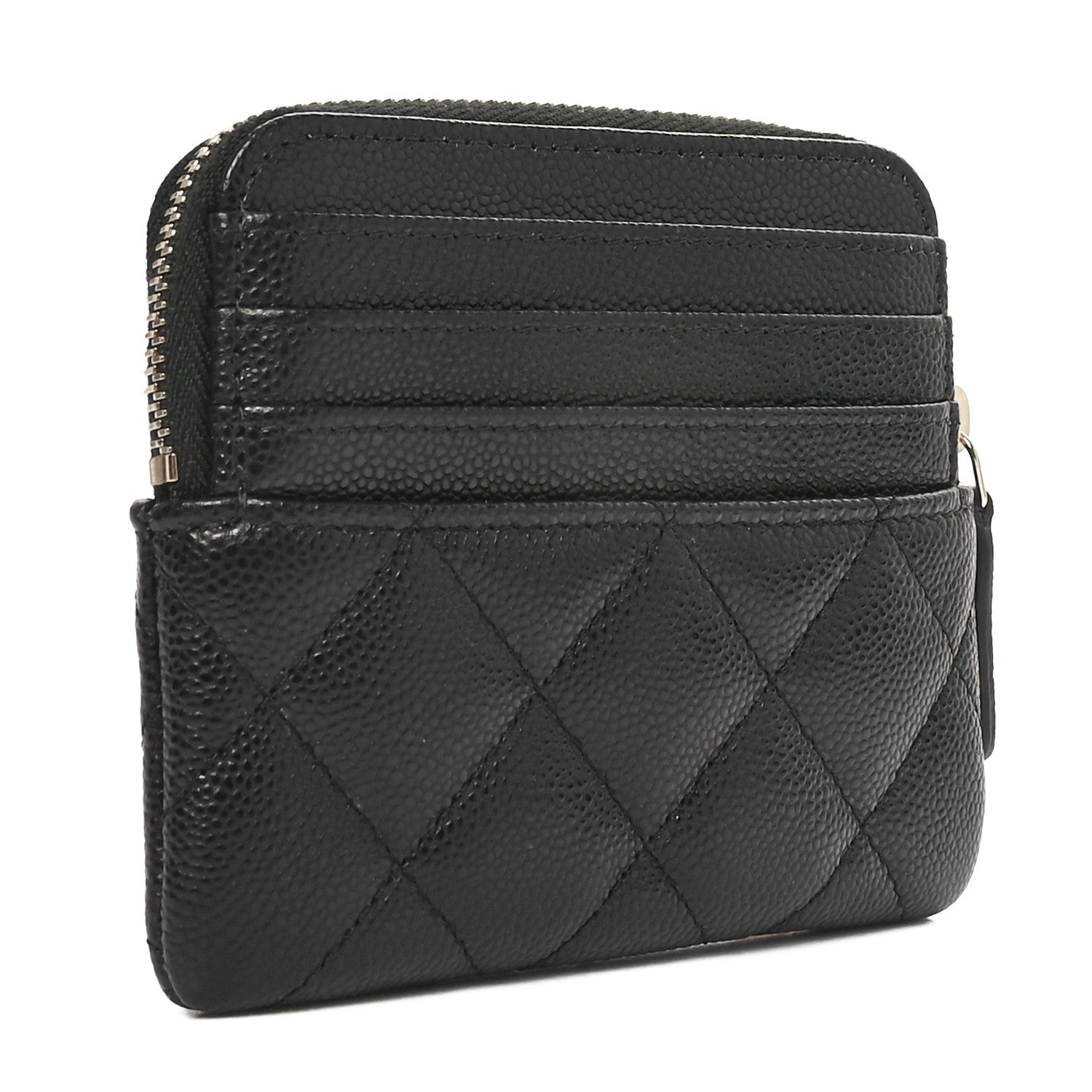Chanel Caviar Quilted Zip Card Holder Wallet Black 3 of 9