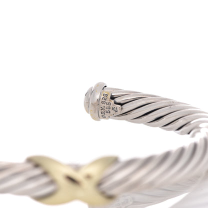 David Yurman Sterling Silver 14K Yellow Gold 7mm X Station Cable Bracelet 5 of 5