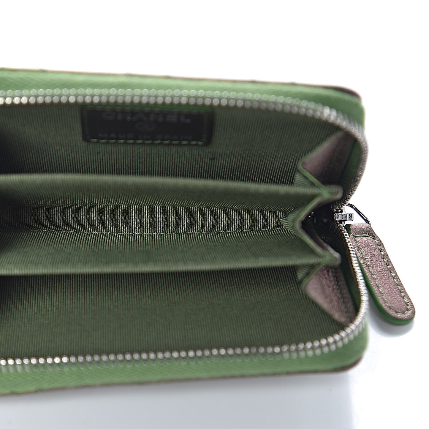 Metallic Lambskin Quilted Zip Around Coin Purse Wallet Green