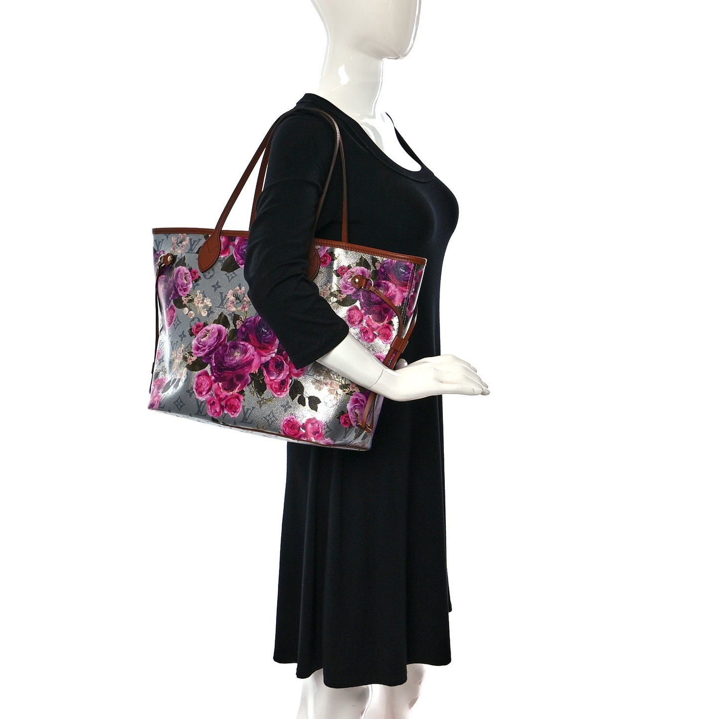 Metallic Monogram LV Garden Neverfull MM Silver