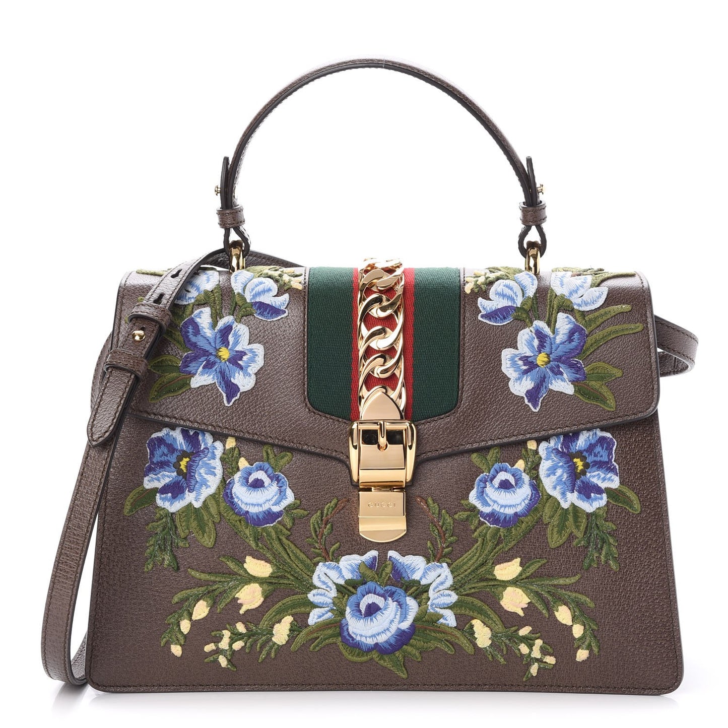 Calfskin Embroidered Medium Sylvie Top Handle Bag New Acero Multicolor