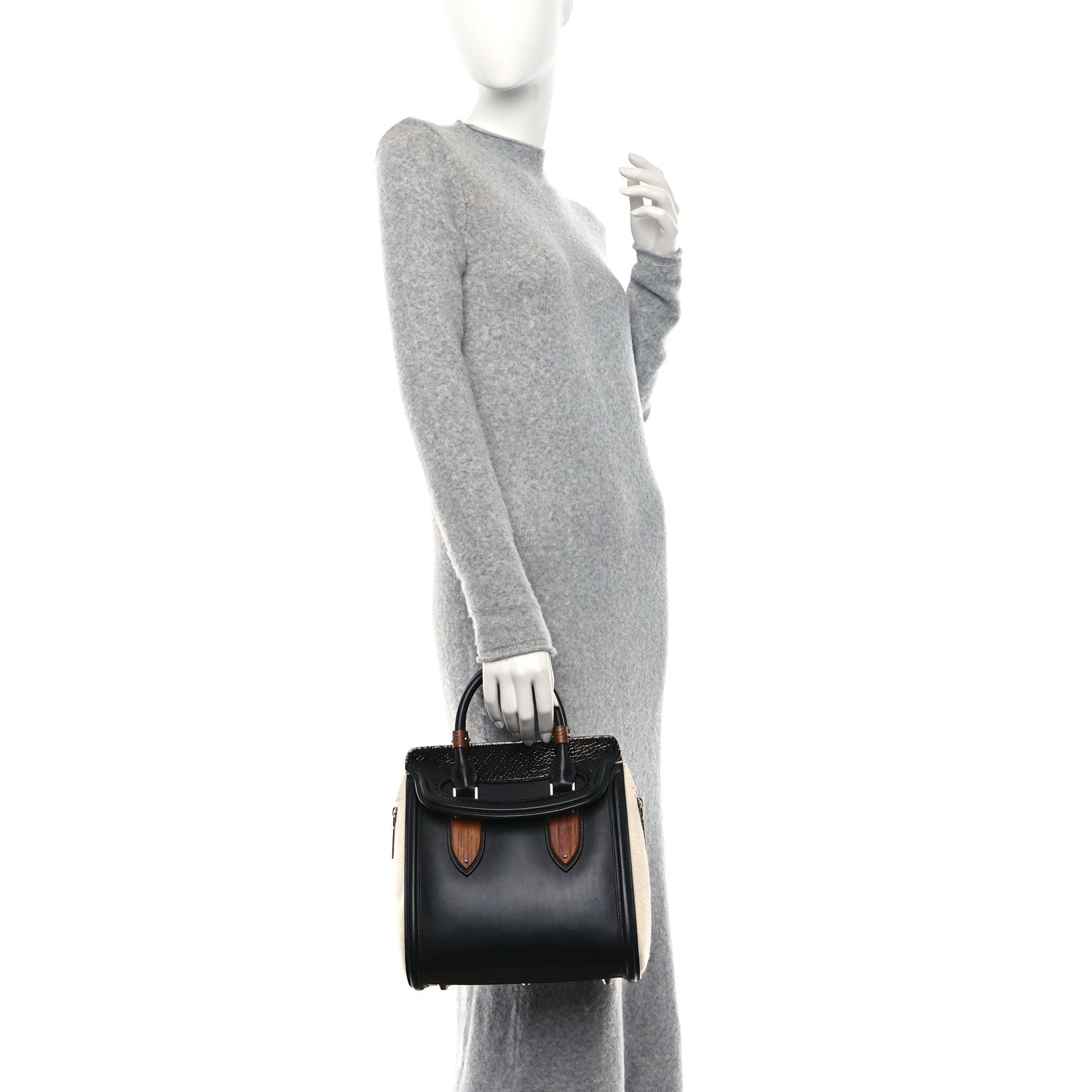 Alexander McQueen Soft Calfskin Calf Hair Wood Plate Small Heroine Black 2 of 10