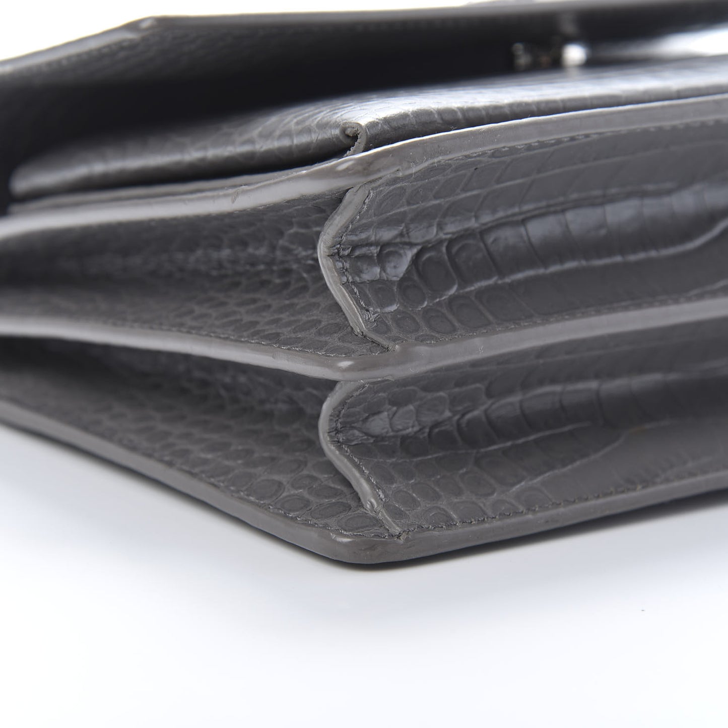 Calfskin Crocodile Embossed Medium Monogram Sunset Fog