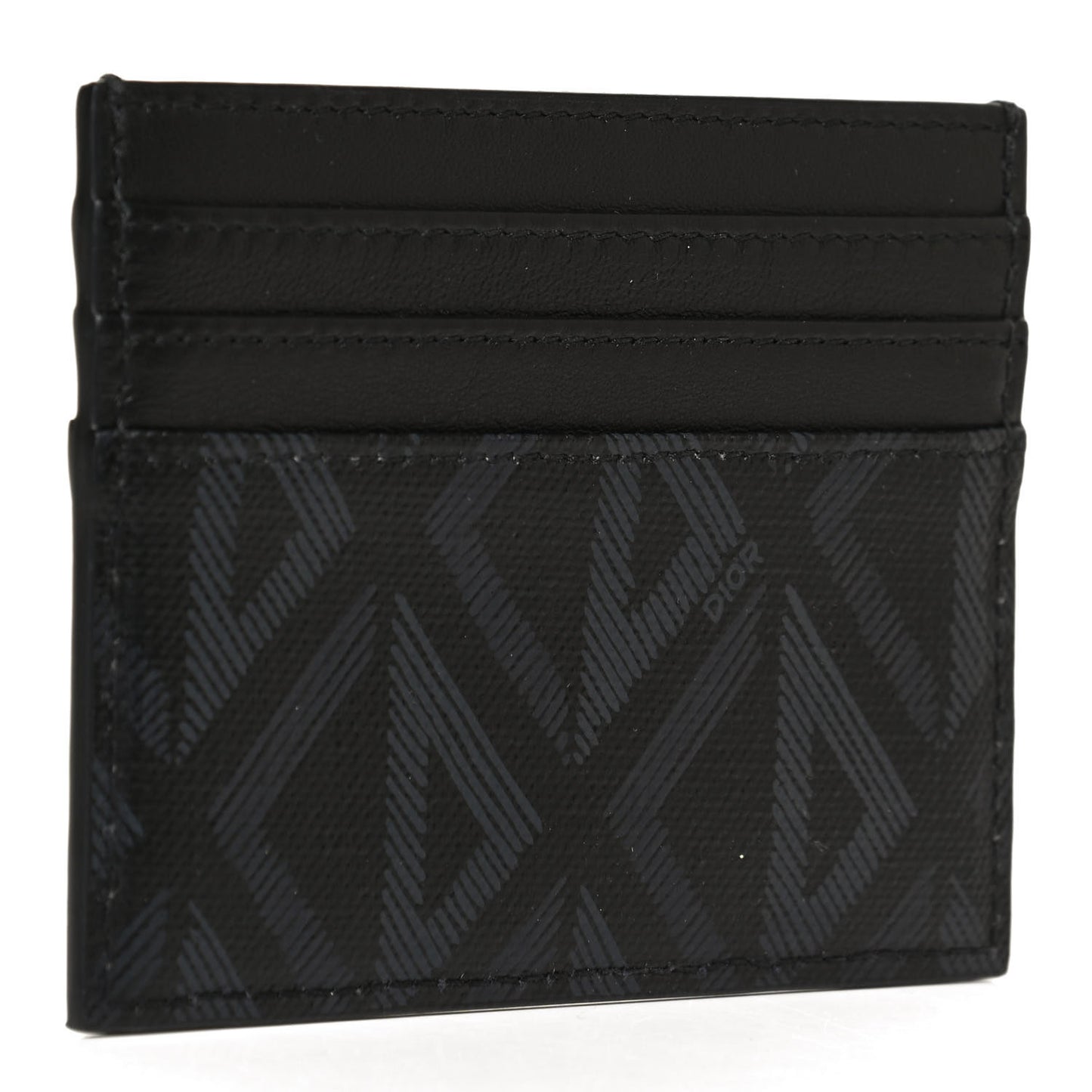 Coated Canvas Calfskin CD Diamond Card Holder Black
