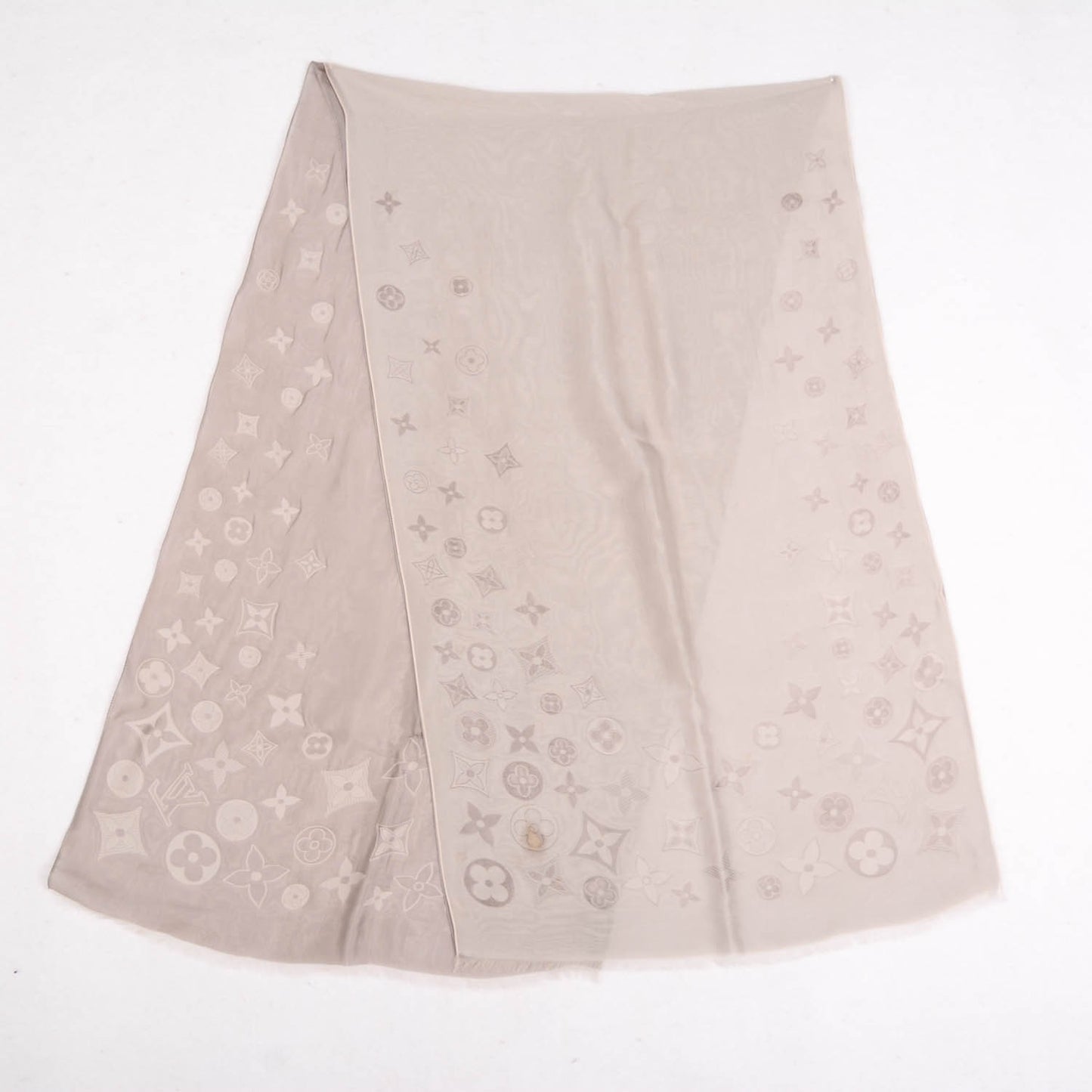 Silk Monogram Reversible Stole Scarf Grey Beige