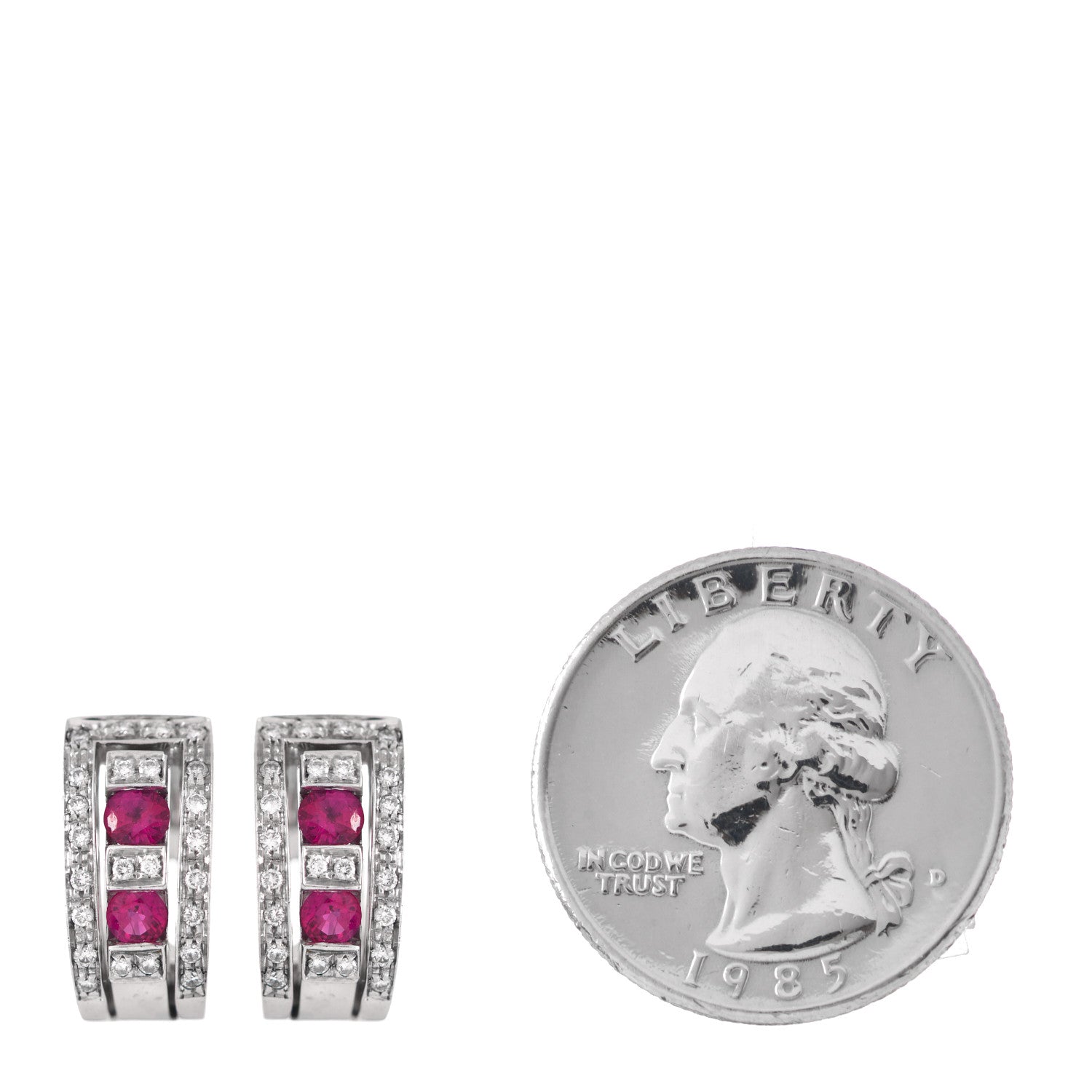 Damiani 18K White Gold Diamond Ruby Belle Epoque Hoop Earrings 2 of 4