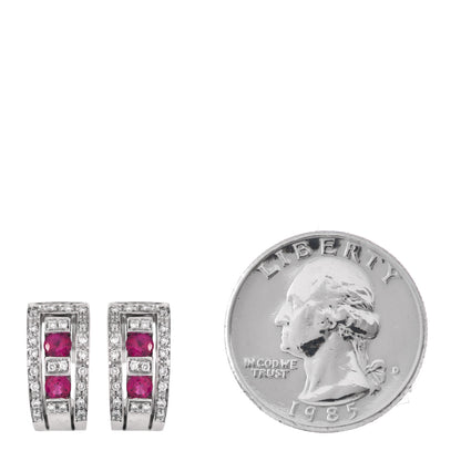 Damiani 18K White Gold Diamond Ruby Belle Epoque Hoop Earrings 2 of 4