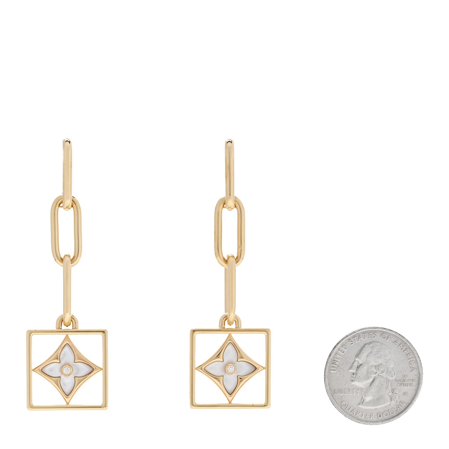 Louis Vuitton 18K Yellow Gold Diamond Mother of Pearl Color Blossom Drop Earrings 2 of 5