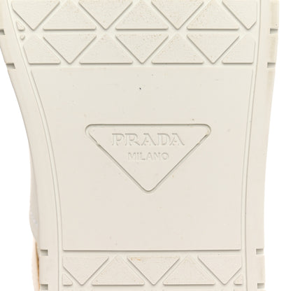 Prada Vitello Metallic Calfskin Metal Triangle Logo Womens Downtown Low Top 30mm Sneakers 41 White Platino 6 of 12