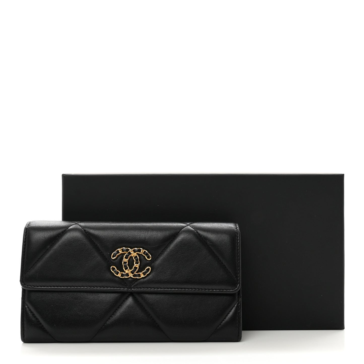 Lambskin Quilted Chanel 19 Flap Wallet Black