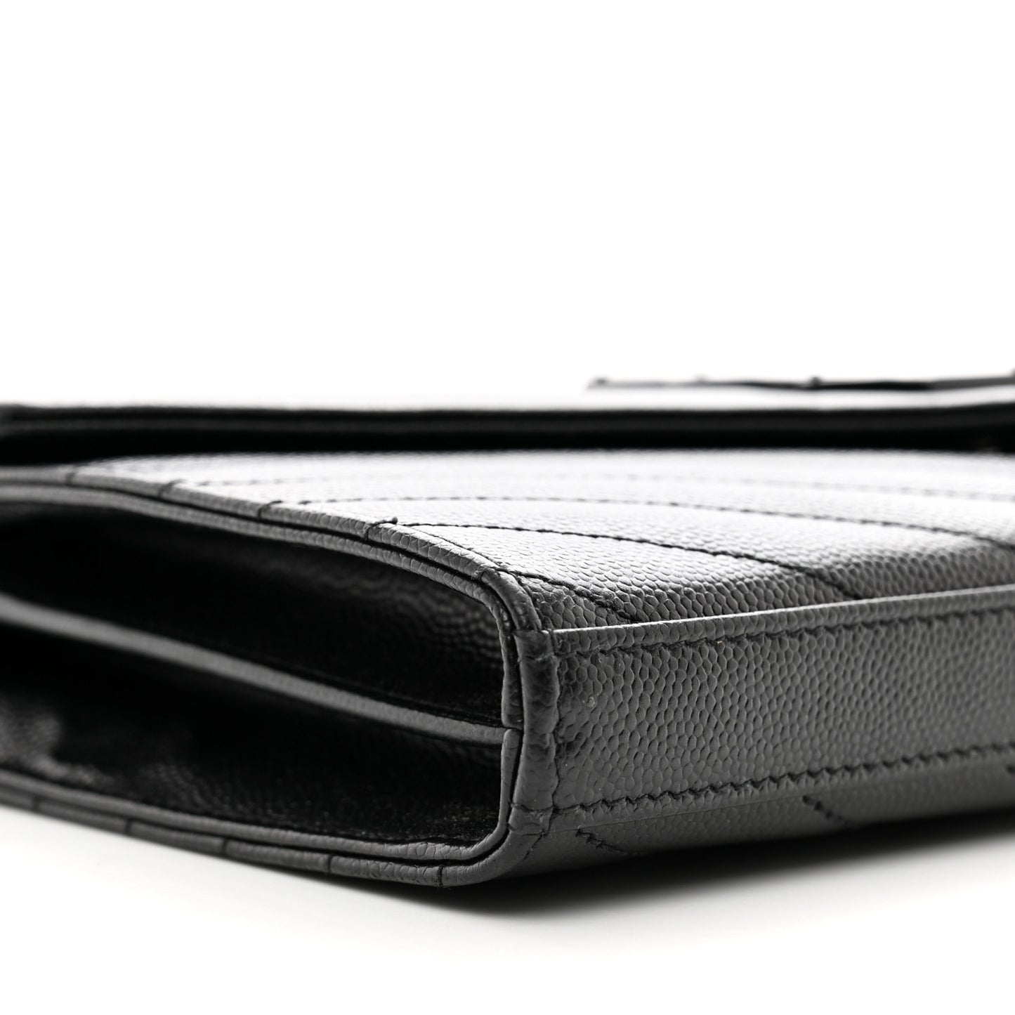 Grain De Poudre Matelasse Chevron Monogram Monochrome Chain Wallet Black