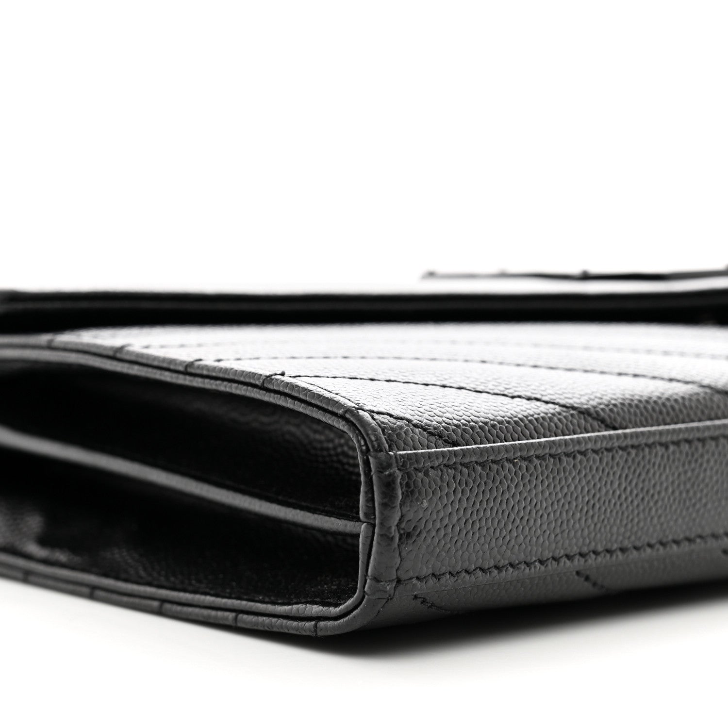 Saint Laurent Grain De Poudre Matelasse Chevron Monogram Monochrome Chain Wallet Black 9 of 11