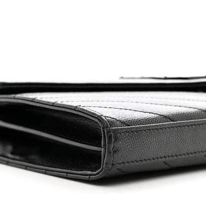 Saint Laurent Grain De Poudre Matelasse Chevron Monogram Monochrome Chain Wallet Black 9 of 11