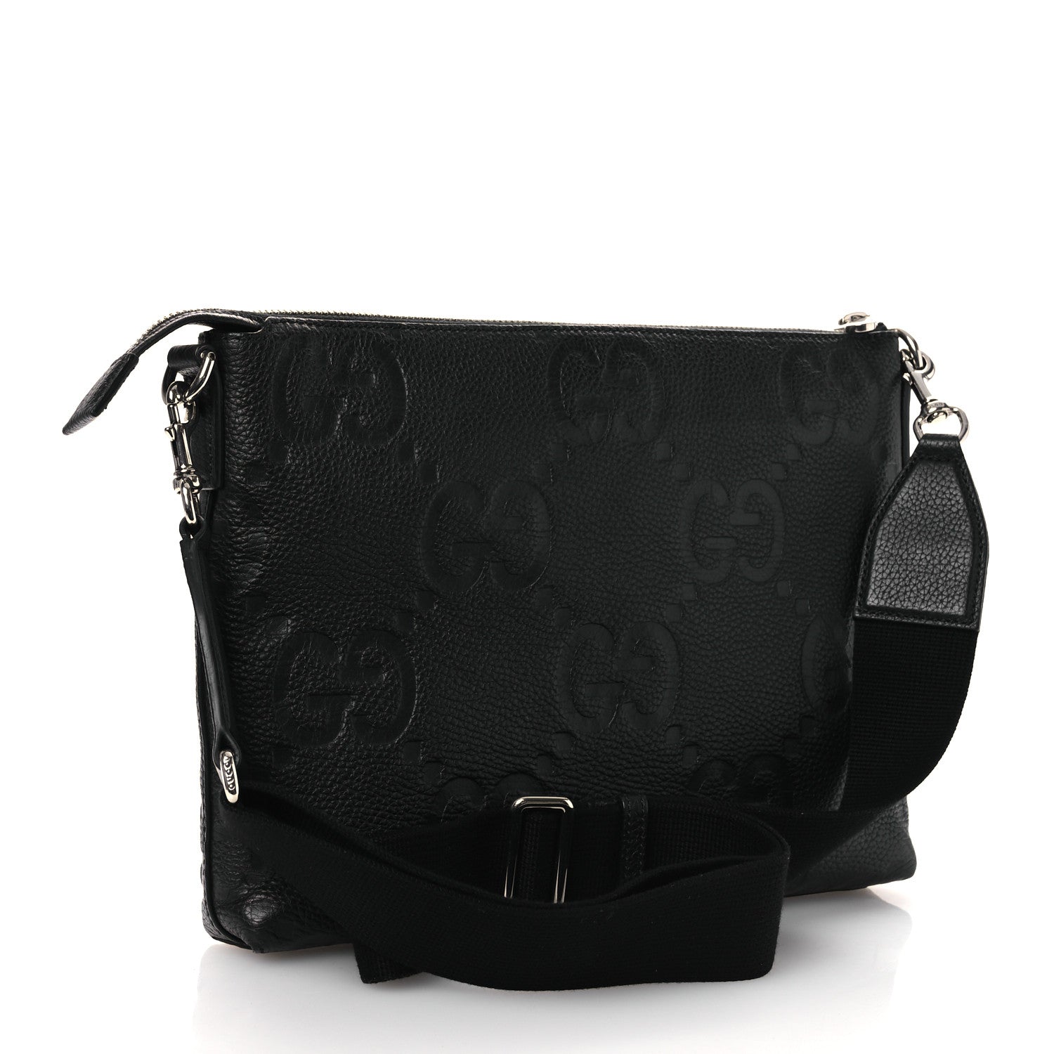 Gucci Piuma Calfskin Jumbo GG Embossed Medium Wristlet Messenger