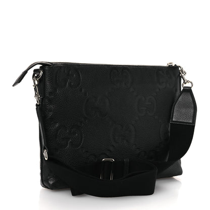 Gucci Piuma Calfskin Jumbo GG Embossed Medium Wristlet Messenger Bag Black 3 of 10
