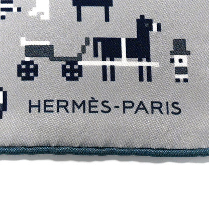 Hermes Silk Faubourg Party Scarf 45 Gris Clair Black Bleu 2 of 4