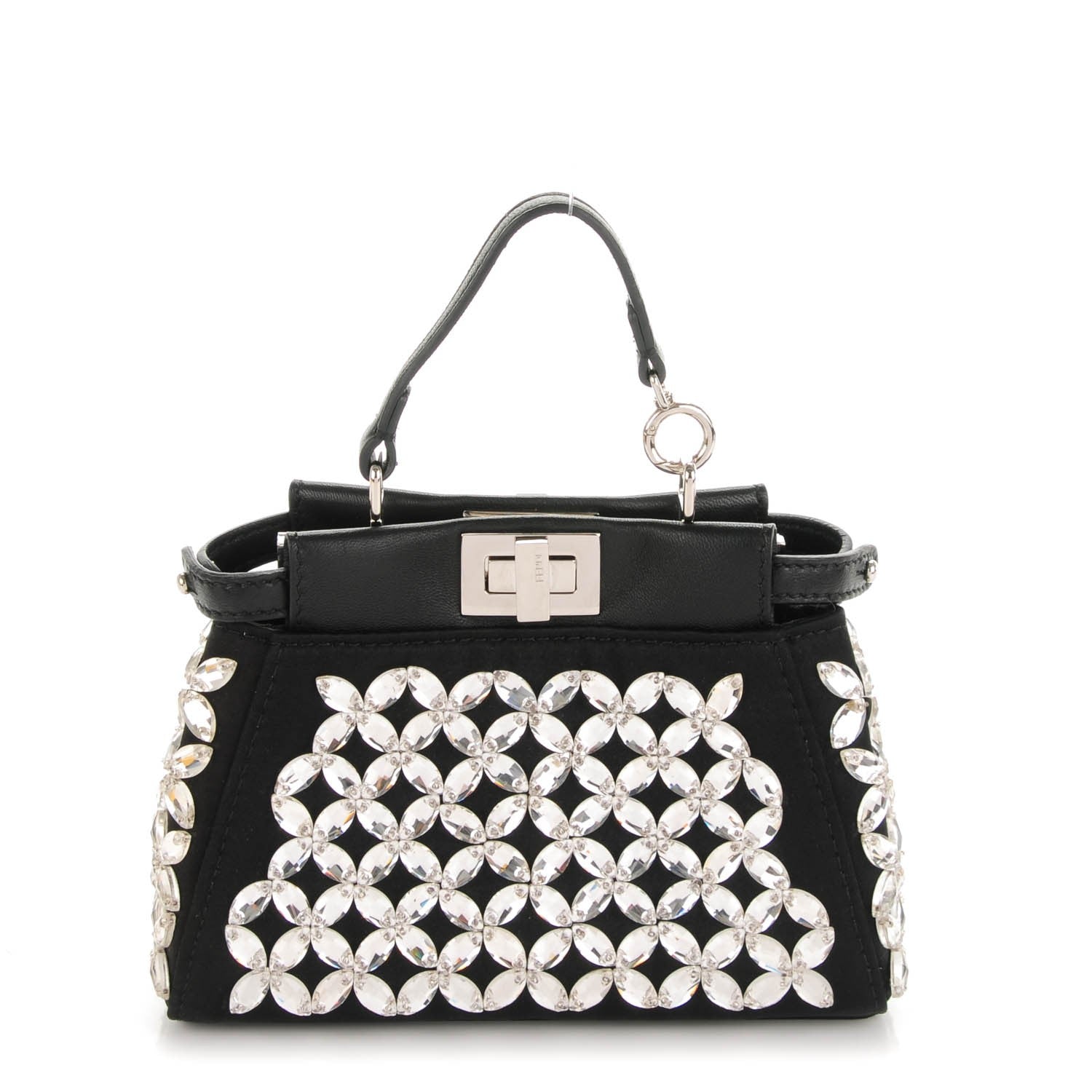 Fendi Satin Crystal Shiny Nappa Embroidered Micro Peekaboo Iconic Satchel Black Crystal 1 of 6
