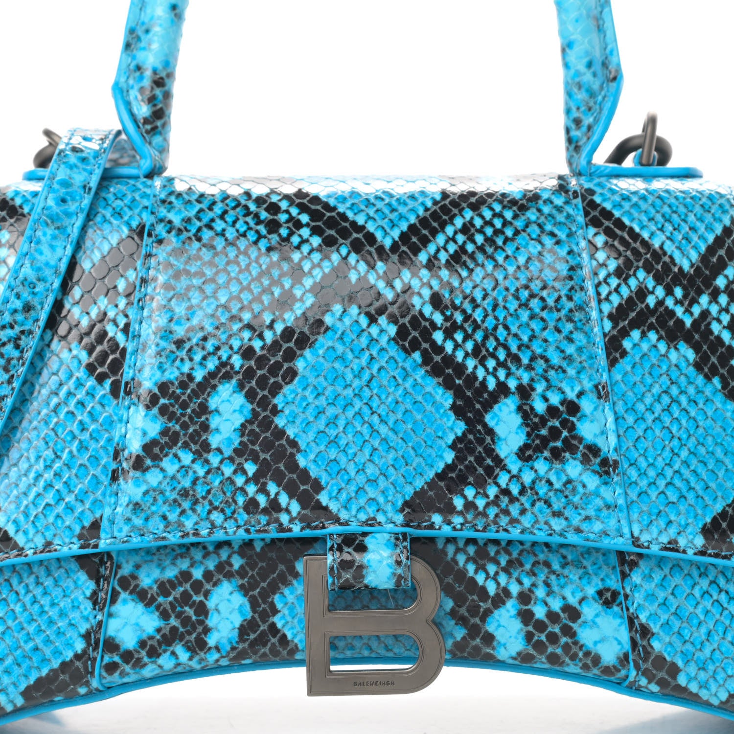 Balenciaga Shiny Calfskin Python Effect Small Hourglass Top Handle Bag Azur Black 9 of 11