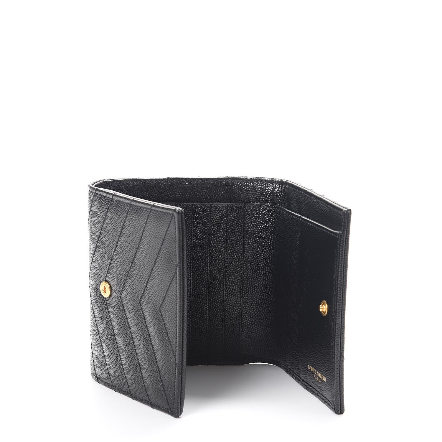 Saint Laurent Grain De Poudre Matelasse Chevron Monogram Compact Wallet Black 5 of 8