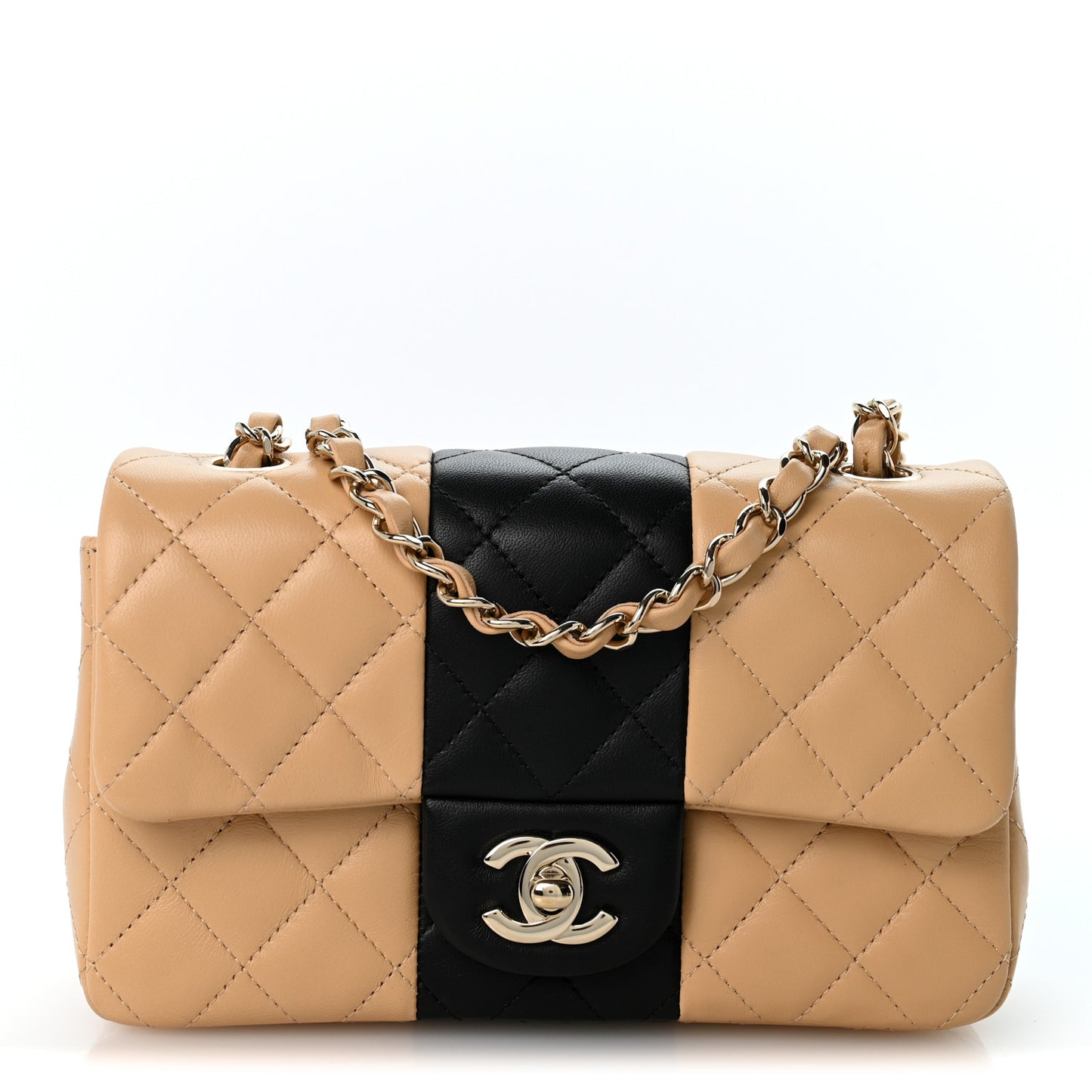 Lambskin Quilted Mini Rectangular Flap Beige Black
