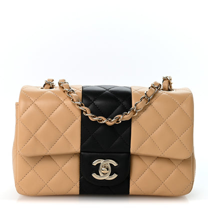 Chanel Lambskin Quilted Mini Rectangular Flap Beige Black 1 of 12