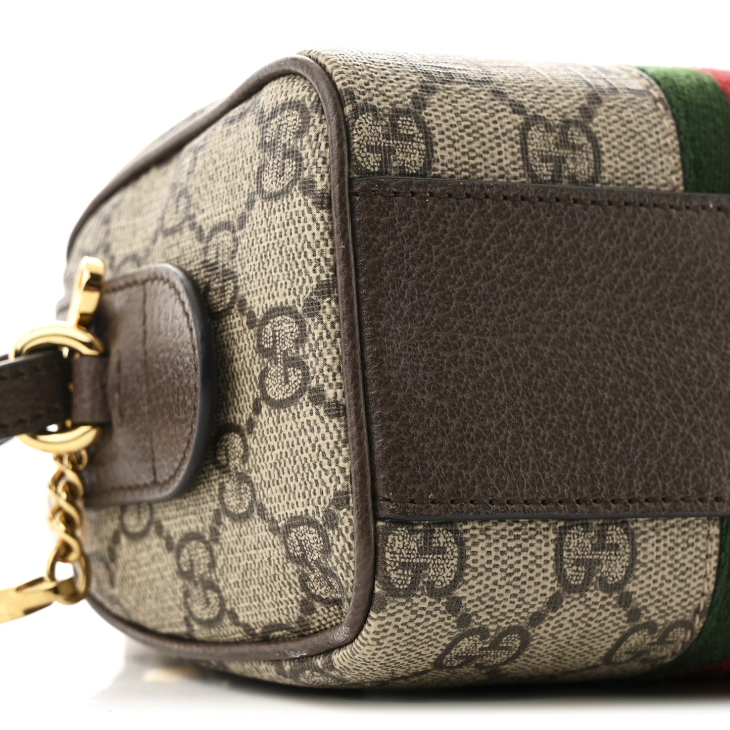 GG Supreme Monogram Textured Dollar Calfskin Web Super Mini Ophidia Top Handle Bowler Bag Beige Ebony New Acero