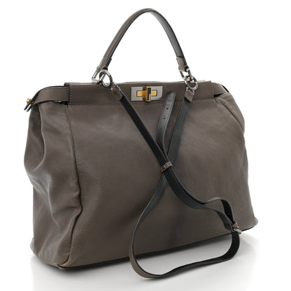 Fendi Goatskin Zucca Large Peekaboo Iconic Satchel Taupe Tobacco Moro Tortora 3 of 14