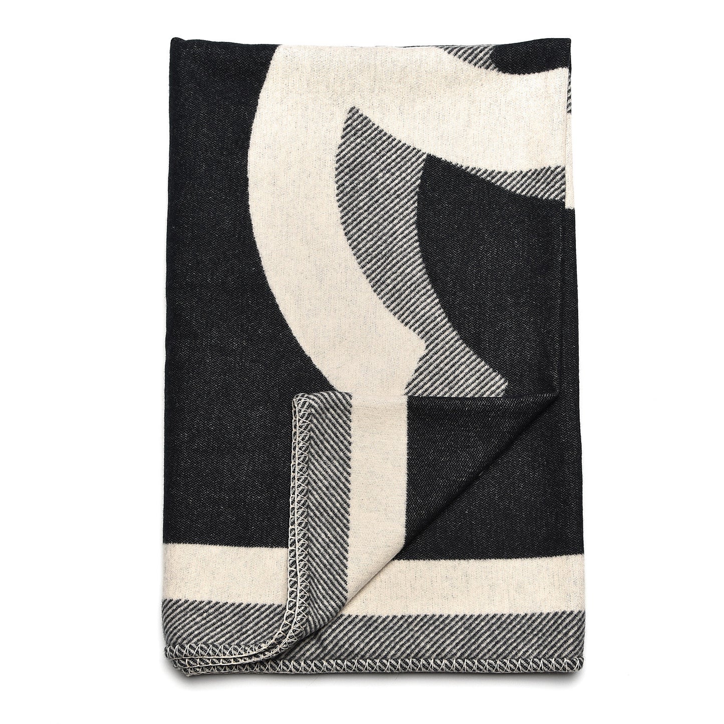 Merino Wool Cashmere CC Throw Blanket Black Beige