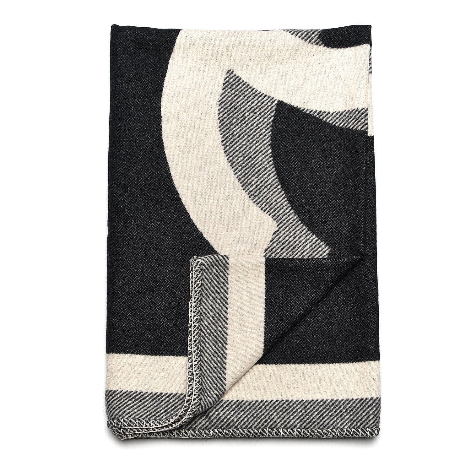 Chanel Merino Wool Cashmere CC Throw Blanket Black Beige 3 of 4