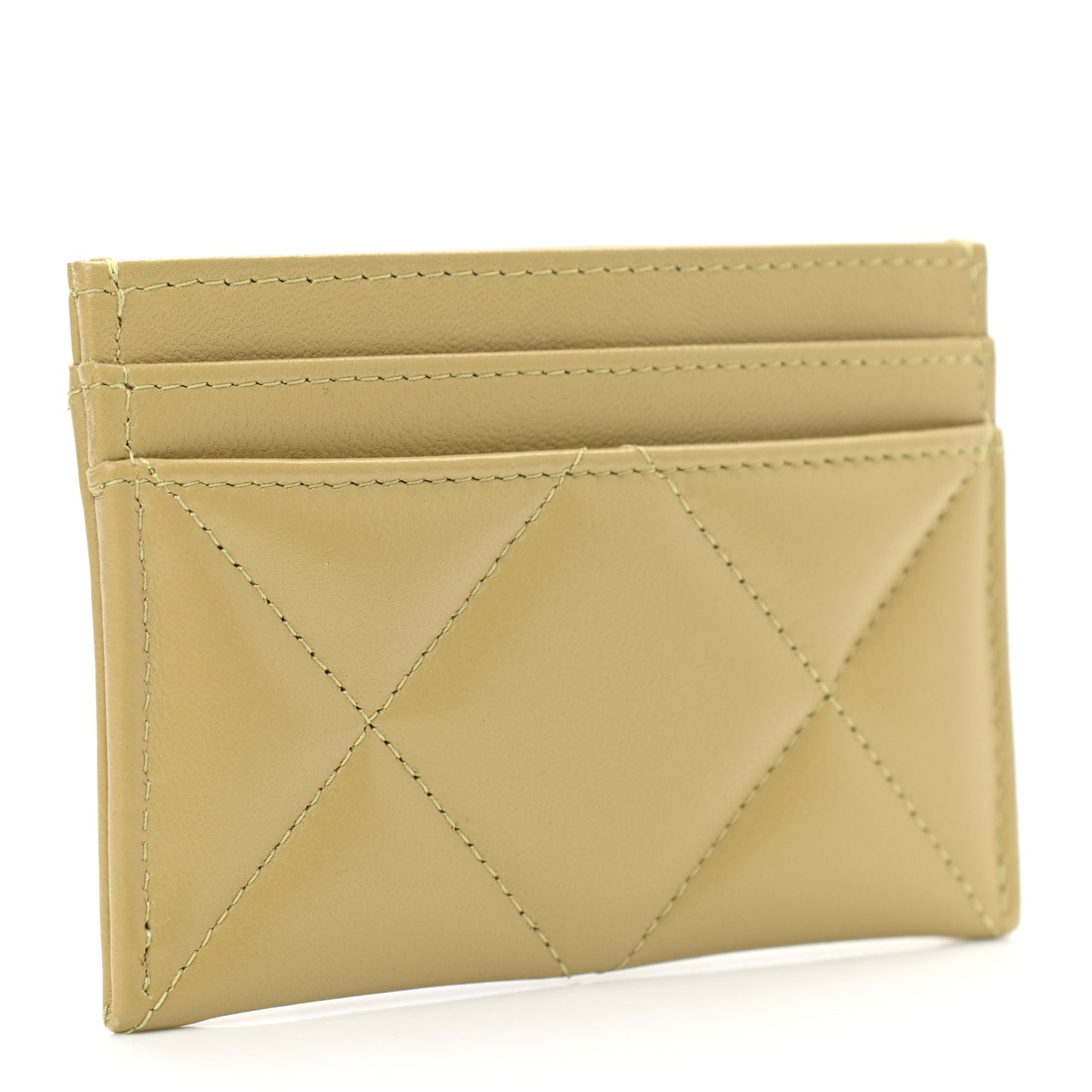 Lambskin Quilted Chanel 19 Card Holder Light Green