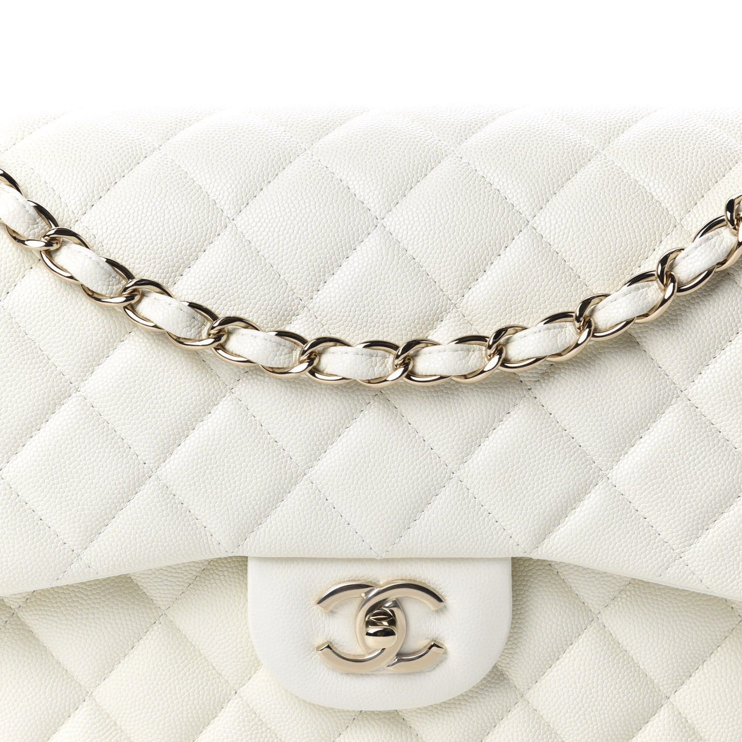Caviar Quilted Jumbo Double Flap White