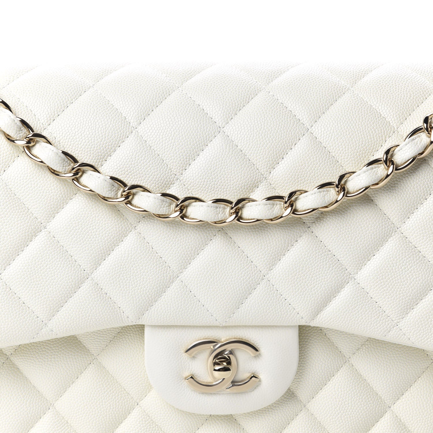 Chanel Caviar Quilted Jumbo Double Flap White 10 of 11
