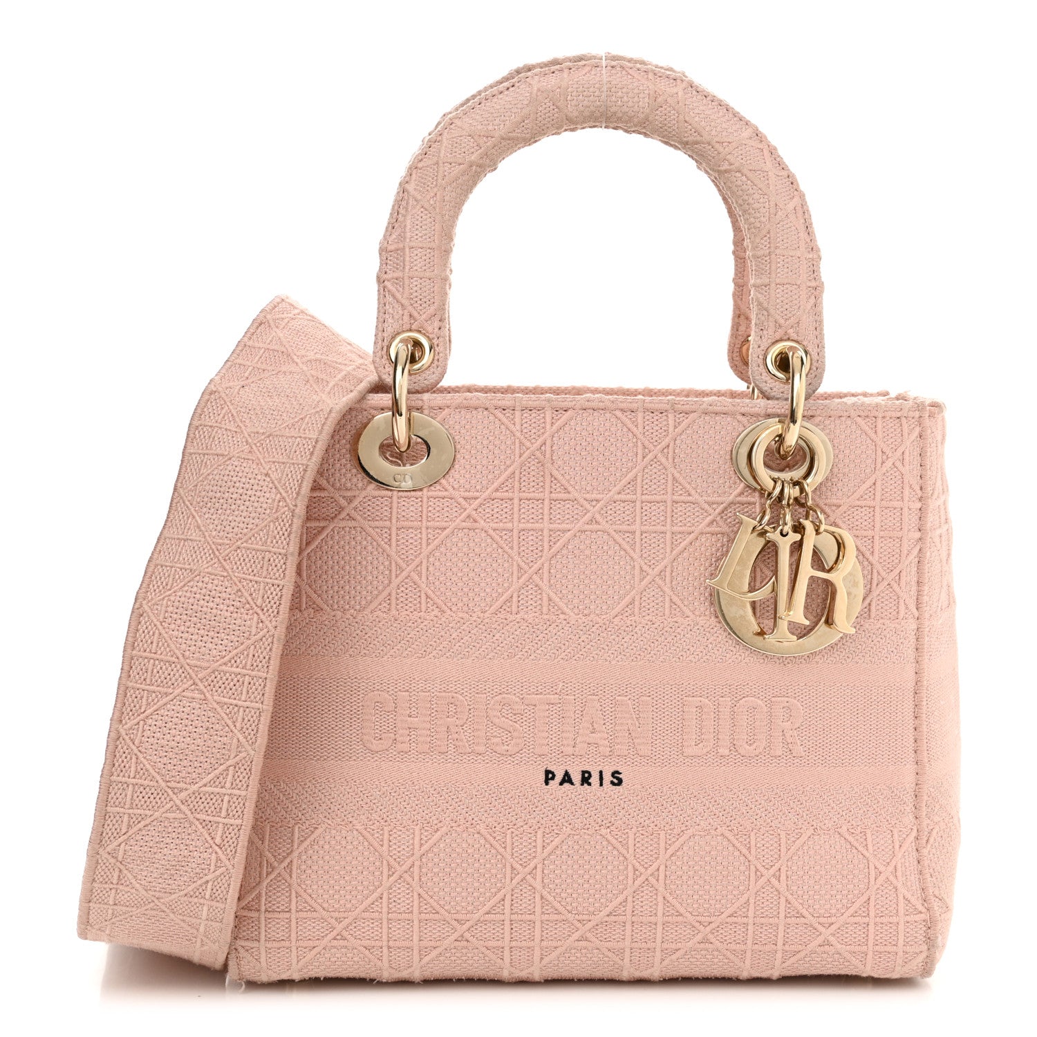 Christian Dior Canvas Embroidered Cannage Medium Lady D-Lite Pink 1 of 15