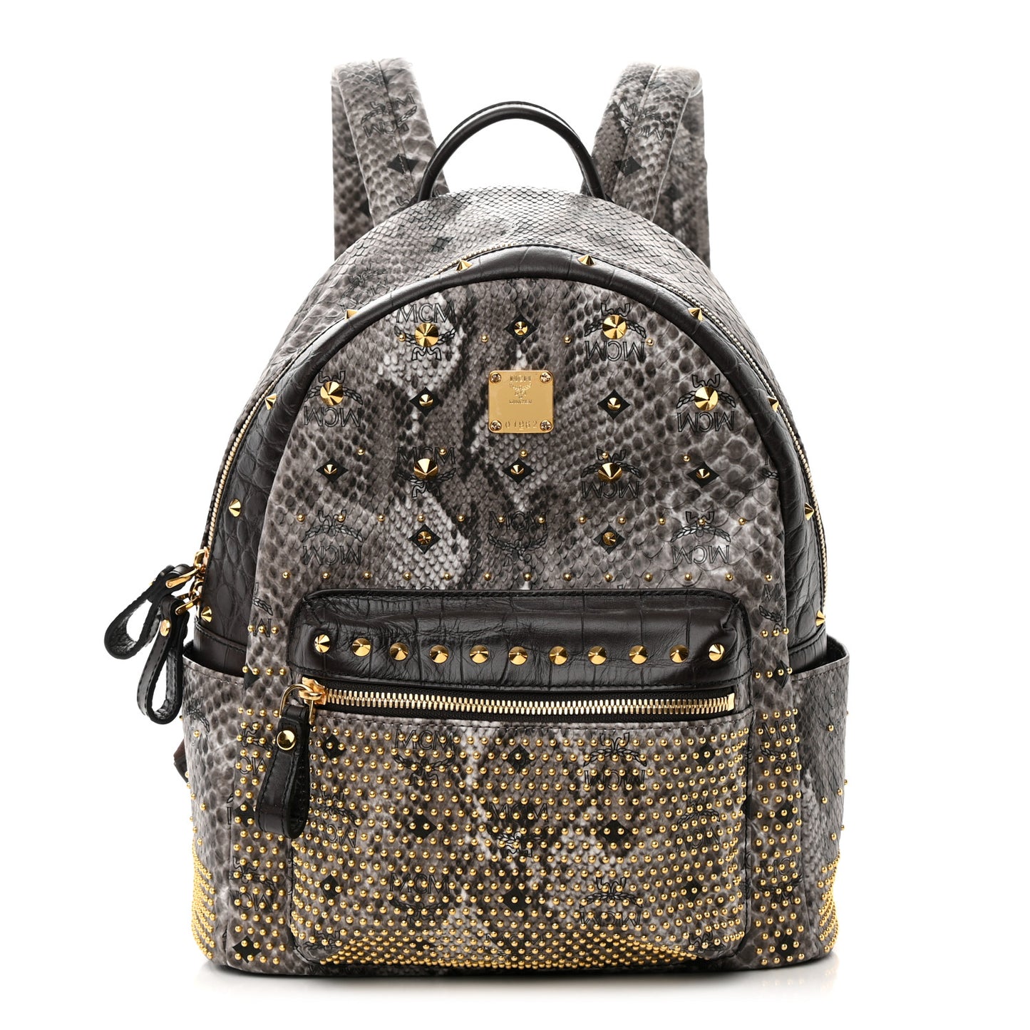 Visetos Snakeskin Printed Studded Small Stark Backpack Light Grey