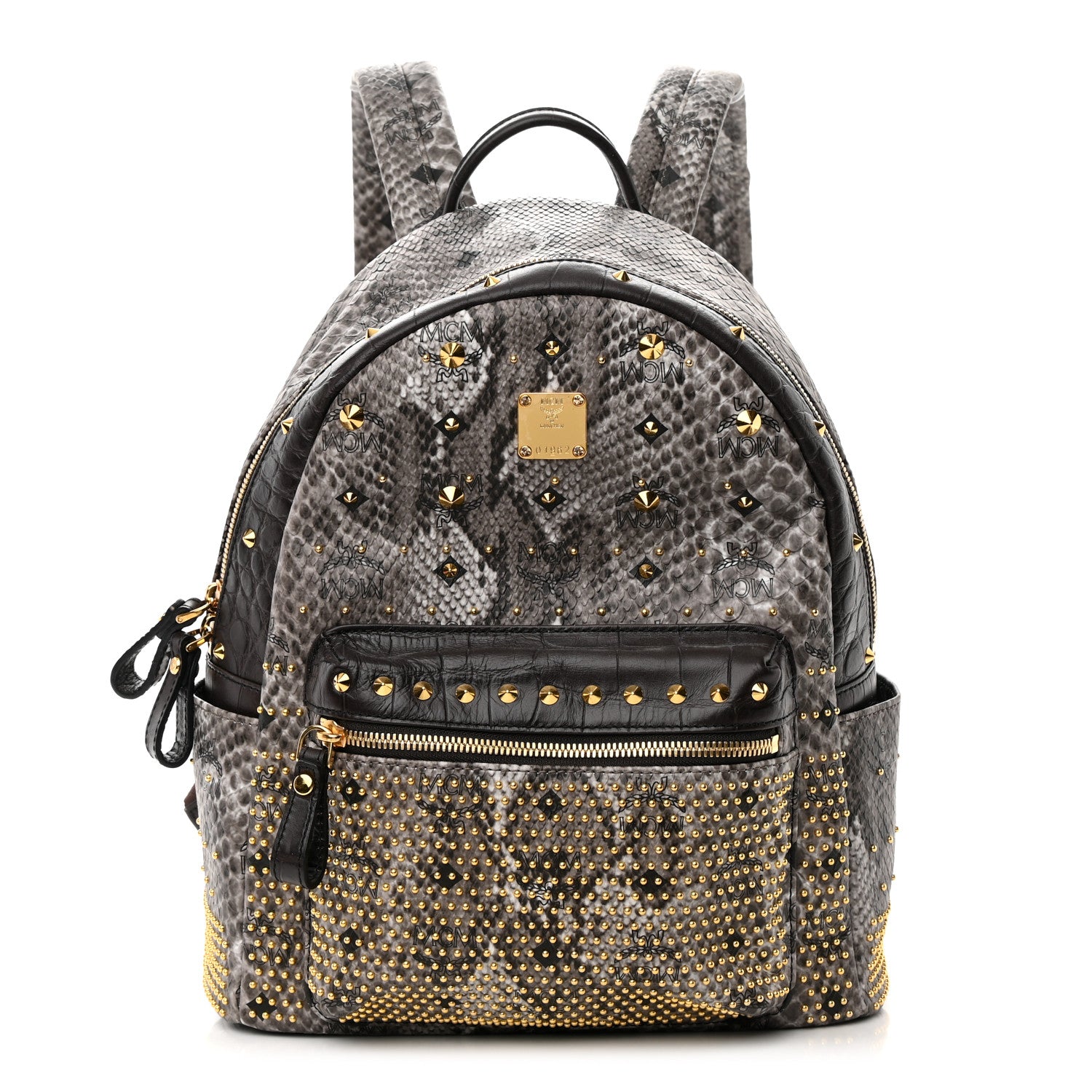 MCM Visetos Snakeskin Printed Studded Small Stark Backpack Light Grey 1 of 16