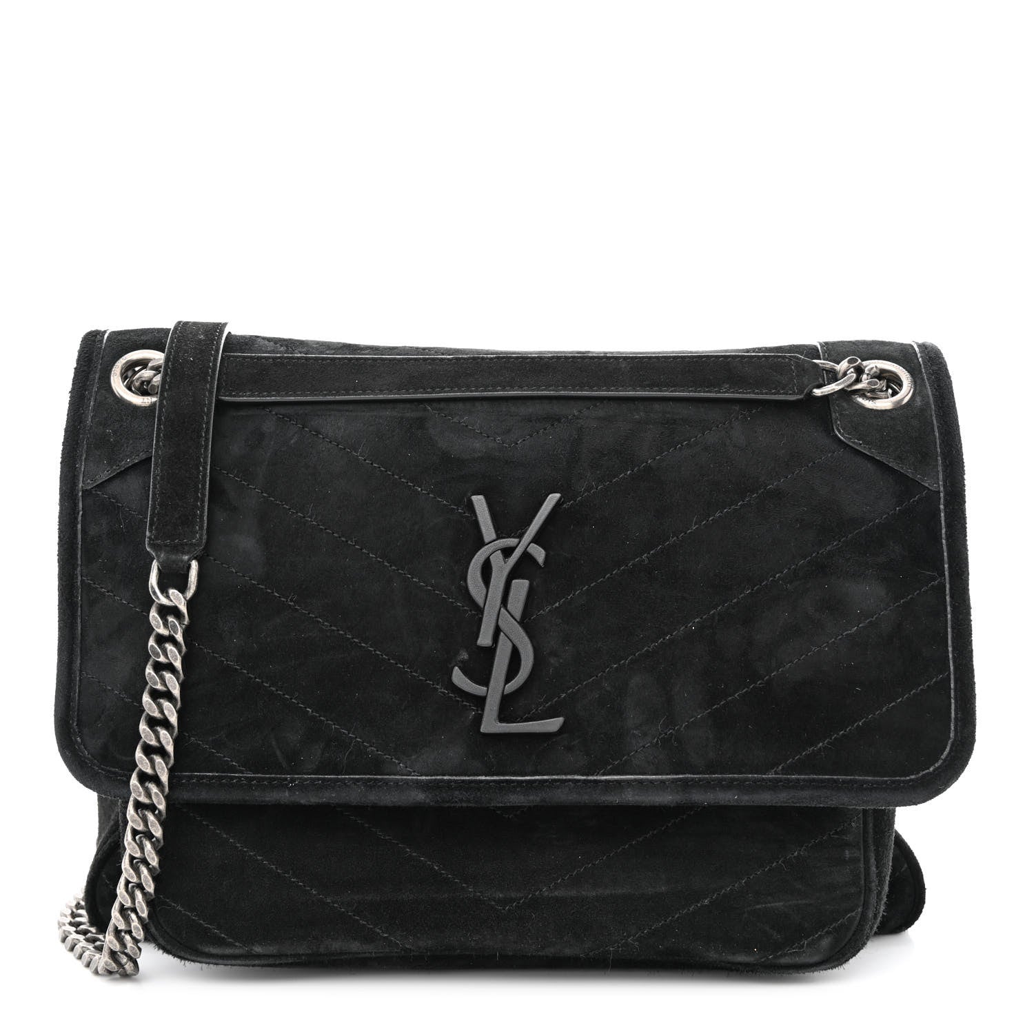 Saint Laurent Suede Monogram Matelasse Medium Niki Chain Satchel Black 1 of 10