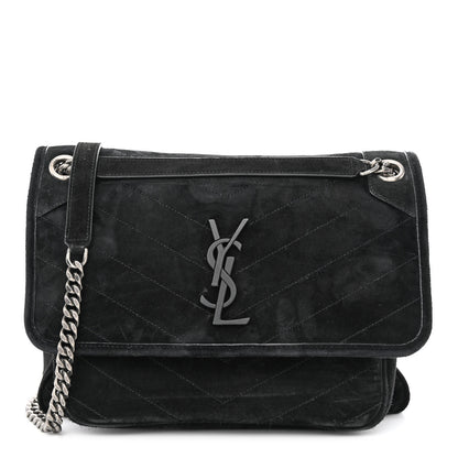 Saint Laurent Suede Monogram Matelasse Medium Niki Chain Satchel Black 1 of 10