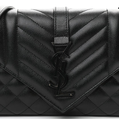 Saint Laurent Grain De Poudre Textured Mixed Matelasse Triquilt Small Monogram Satchel Black 8 of 10
