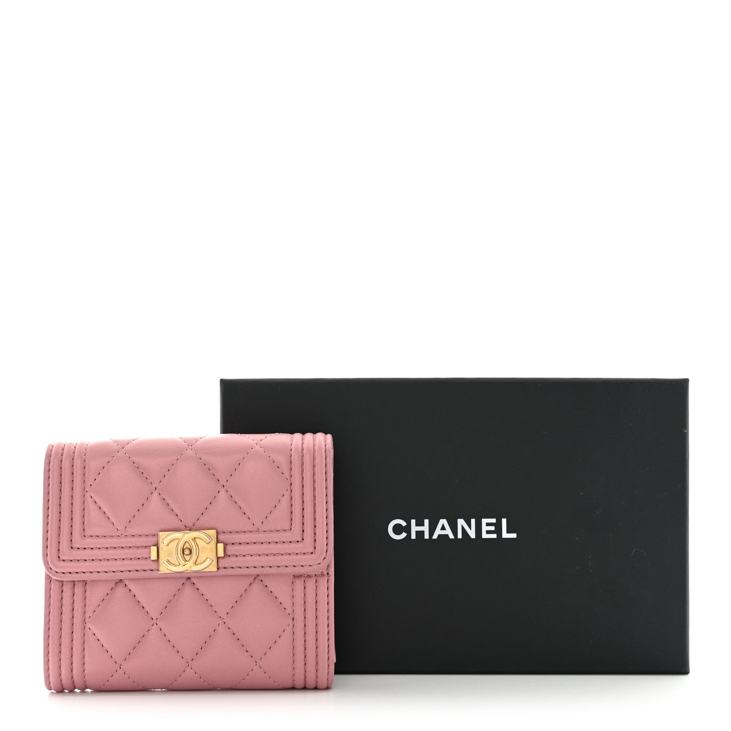 Chanel Metallic Lambskin Quilted Compact Boy Wallet Pink 12 of 12